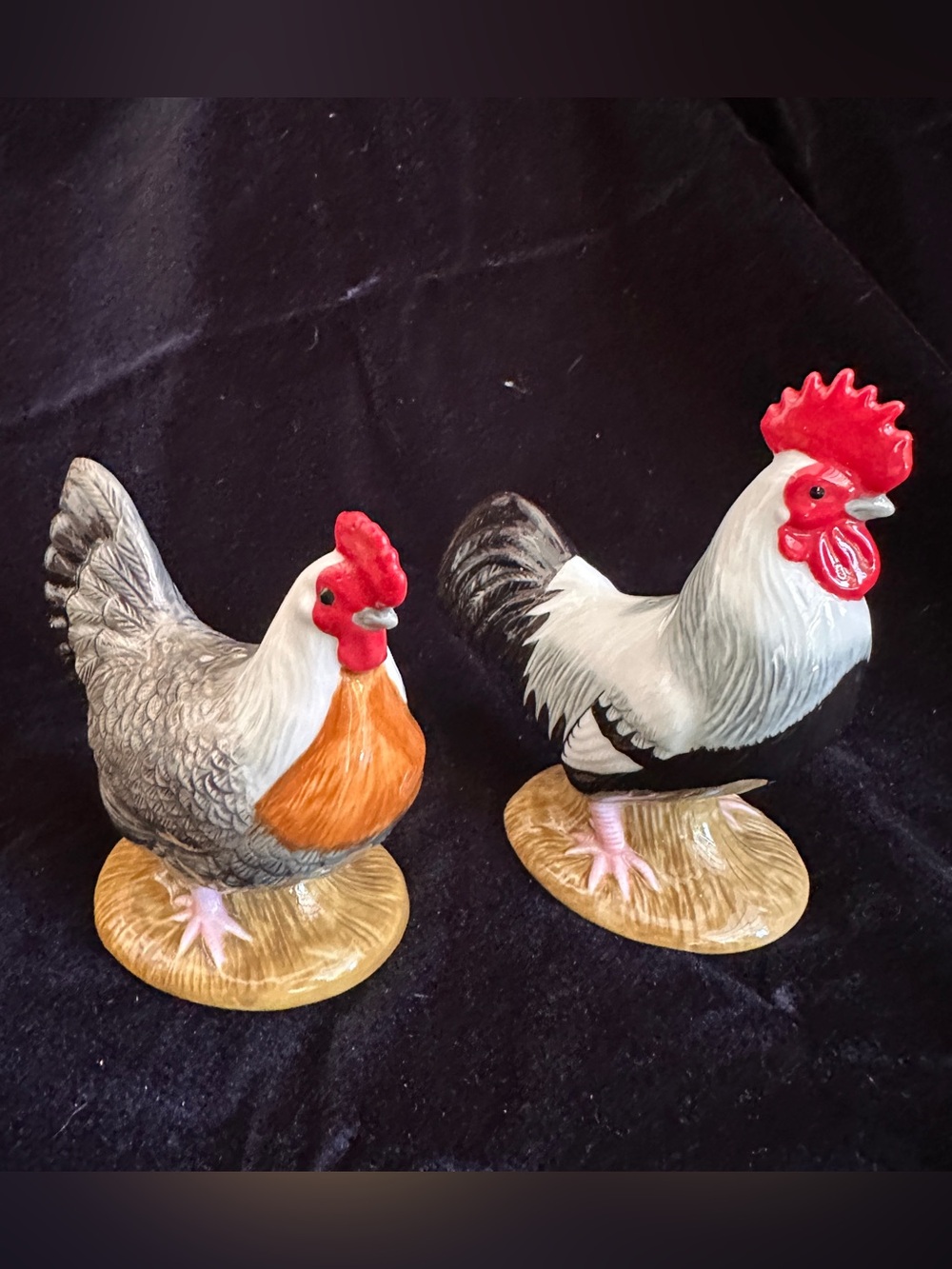 Hand-Painted Rooster and Hen Figurines - Ceramic Chicken Set
